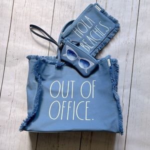 Rae Dunn Out of the Office Tote with Sunglass and Hola Beaches Pouches